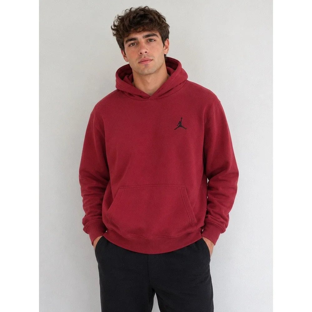 Jordan Nike Hoodie Mens Large Red Pullover Fleece Sweatshirt Jumpman Air Logo